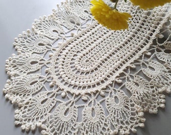 希少　フランス　アンティーク　レース編み　 楕円形ドイリー ドイリーのかぎ針編みパターン、楕円形のかぎ針編みドイリーのPDF