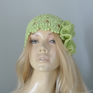 Green hat women Juliet Cap Hats crochet Summer green beanie Womens hats summer Crocheted hats Lace cap Ladies hats beanie Crochet hat lace