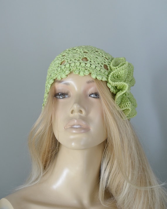 Created‎ by Cyd Juliet Olive Green Crochet Cap Beanie Open Weave Handmade NEW Olive Chunky Knit Satin-Lined Beanie – Grace Eleyae main image 4