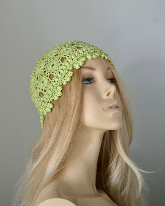 Crochet Juliet Cap: Handmade Green Lace Summer Hat - Etsy display picture 3