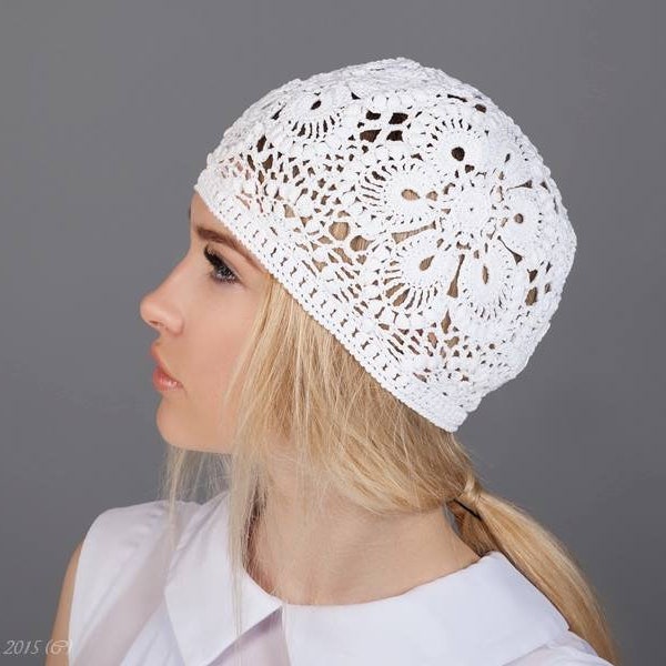 White crochet hats Summer hat Summer Ladies crochet hat Ladies hat Ladies crochet hat  Handmade crochet hat