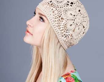 Handmade Crochet Summer Hat: Boho Ladies Lace Beanie