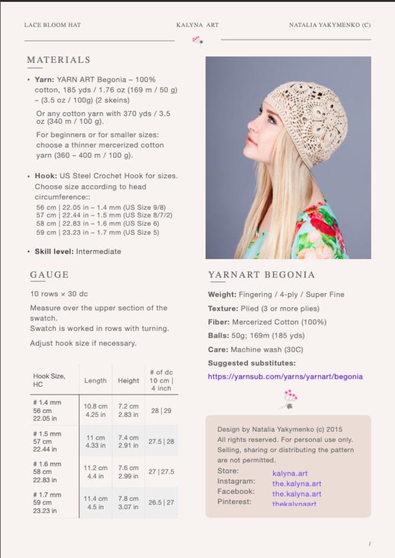 Lace Bloom – Crochet Hat Pattern pdf – Flower Summer hat, Summer Ladies crochet hat, Ladies hat, Womens Fashion, Accessories image 3