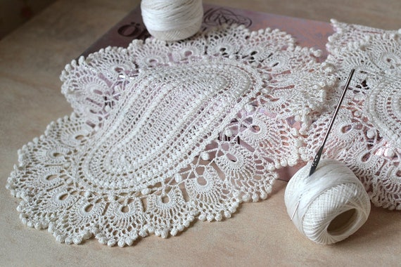Cream Oval Doily Table Doilies Crochet Doilies Oval Crochet Doilies Cotton Doily Oval Lace Doily Oval Table Doilies Doilies Tablecloth