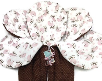 Brown outside with flannel baby print inside stroller liner