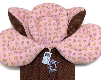 Brown outside with flannel baby print inside stroller liner