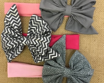 Baby Girl Bows + Baby Headbands + Big Bow Headbands + Girly Bow Headbands + Grey Headbands + Chevron Baby Headband + Baby Shower Gift