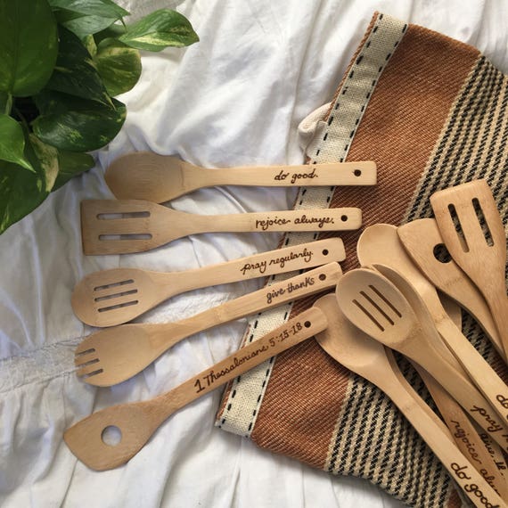 Bamboo Serving Spoons Utensils Etsy