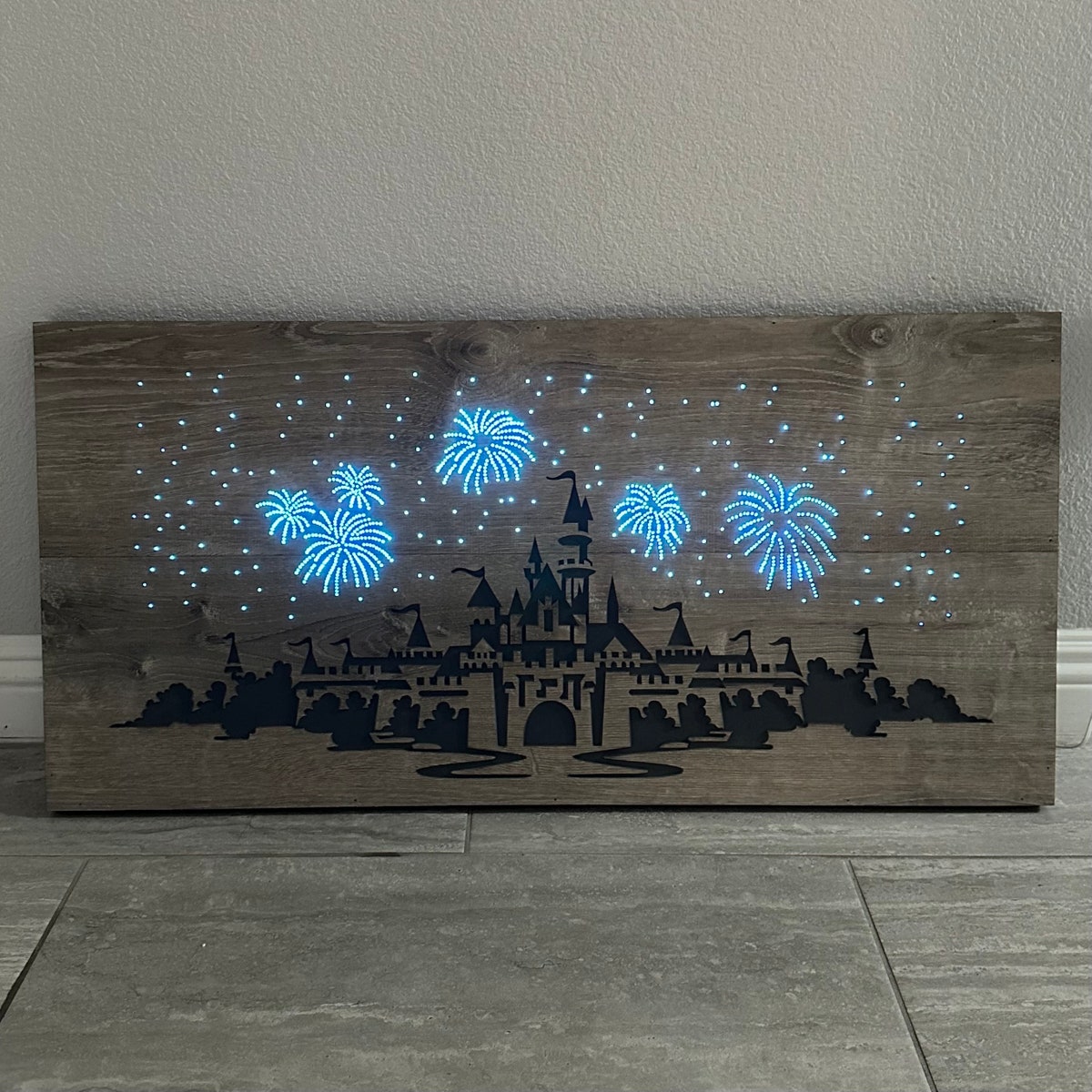 Wood Grained Castle With LED Fireworks ~ Made to Order 33”x16” - Etsy