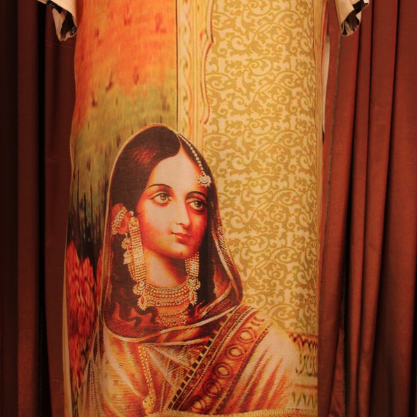 Graphic Malai linen Kurta Kurti Tunic with famous mughal painting on the back Pakistani