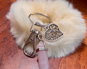 Heart and Stone pendant keychain clip
