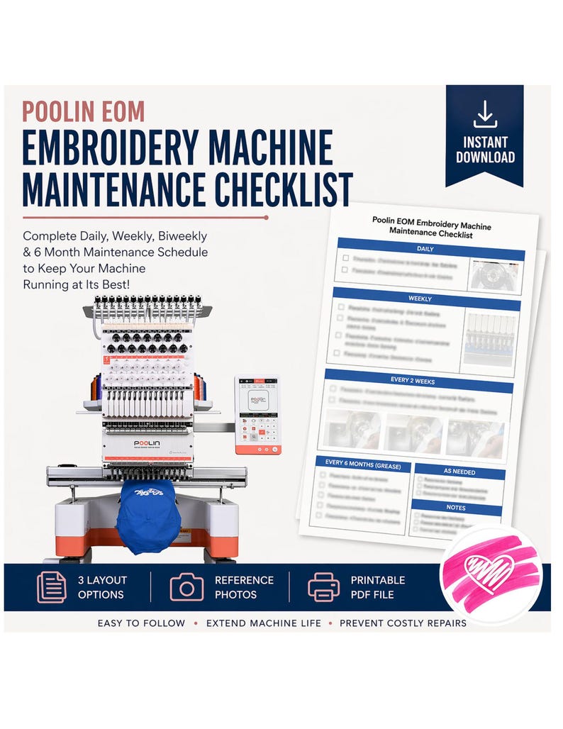 Embroidery Machine Maintenance Checklist PDF | Multi Needle Care Guide | Daily Weekly Biweekly 6 ...