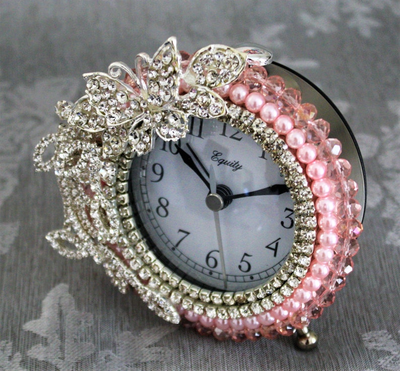 Pink Pearl and Rhinestone Butterfly Alarm Clock Glitter Etsy