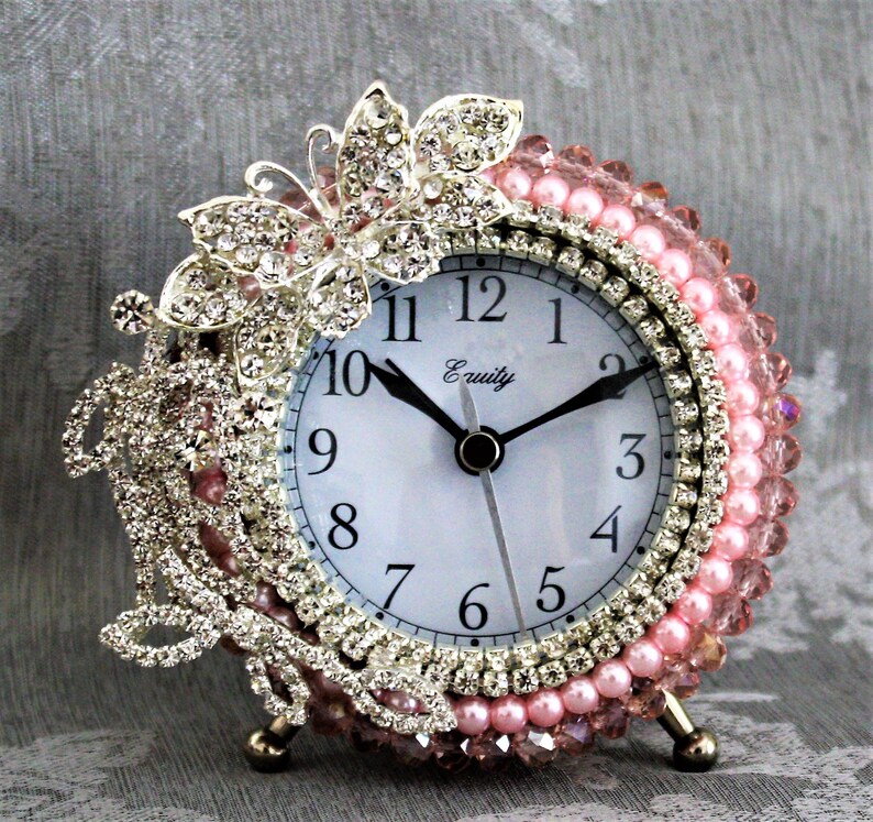 Pink Pearl and Rhinestone Butterfly Alarm Clock Glitter Etsy