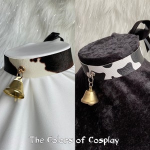 Cow Print Bell Collar / Pink Cow Bell Necklace / Brown Cow Bell Choker