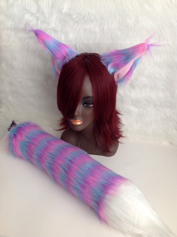 Rainbow Unicorn Pastel Pink Blue Purple Furry Fox Ear Headband Etsy