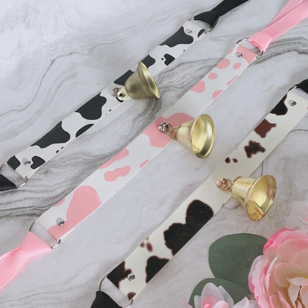 Cow Print Bell Collar / Pink Cow Bell Necklace / Brown Cow Bell Choker Costume Necklace Accessories