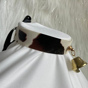 Cow Print Bell Collar / Pink Cow Bell Necklace / Brown Cow Bell Choker