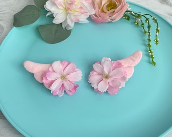 Pink Sakura Cloth Puff Wing Hair Clips