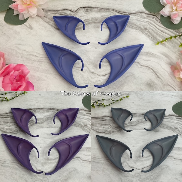 Dyed Purple Blue Gray Elf Fae Fairy Fantasy Larp Costume Dark Elf Drow Cosplay Ears