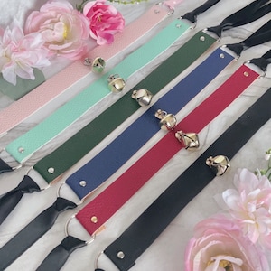 Bell Pink Teal Green Blue Red Black Soft Vinyl Kitty Cat Cosplay Cow Bell Option Choker D-Ring Ribbon Collar image 1