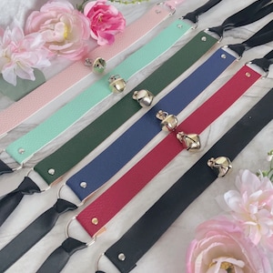 Bell Pink Teal Green Blue Red Black Soft Vinyl Kitty Cat Cosplay Cow Bell Option Choker D-Ring Ribbon Collar