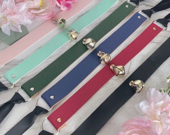 Bell Pink Teal Green Blue Red Black Soft Vinyl Kitty Cat Cosplay Cow Bell Option Choker D-Ring Ribbon Collar