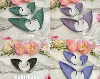 Orejas de elfo largas y cortas teñidas, color verde, lavanda, morado, negro, azul claro, piel de elfo, hada, fantasía, disfraz de LARP, orejas de elfo, drow, cosplay