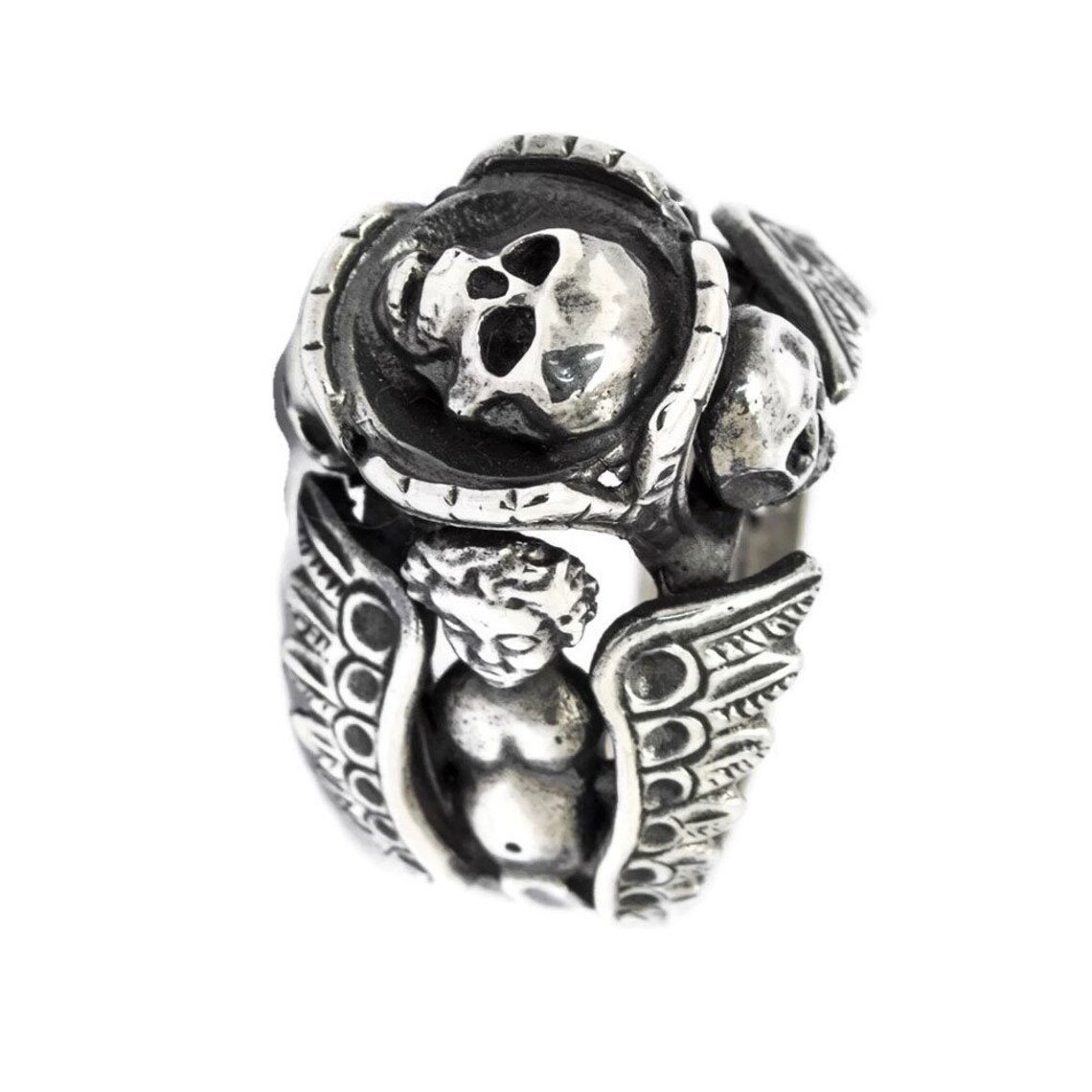 Goth Ring Men Silver Skull Memento Mori Etsy