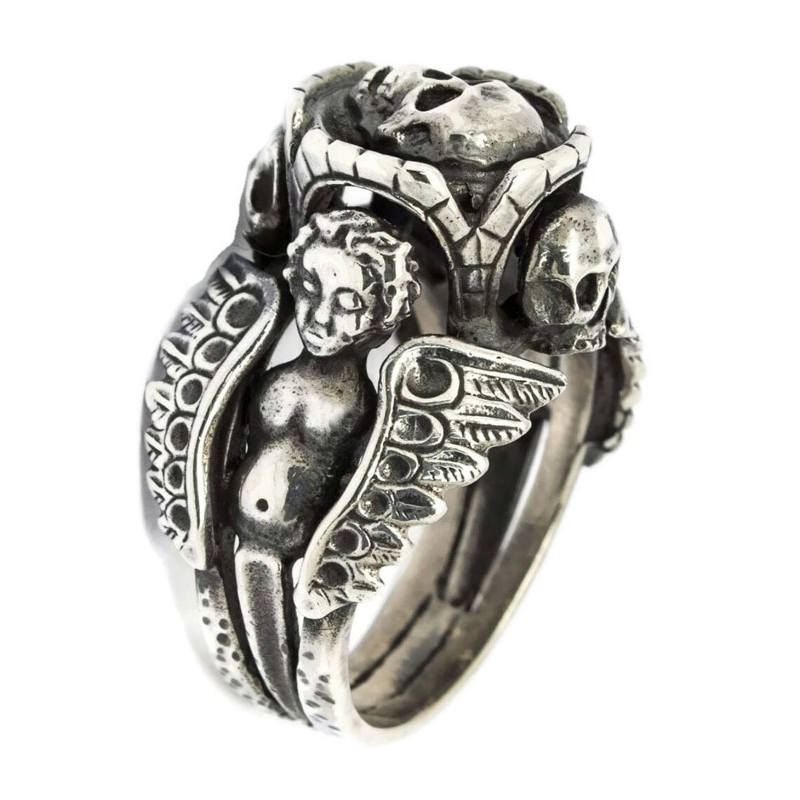 Goth Ring Men Silver Skull Memento Mori Etsy
