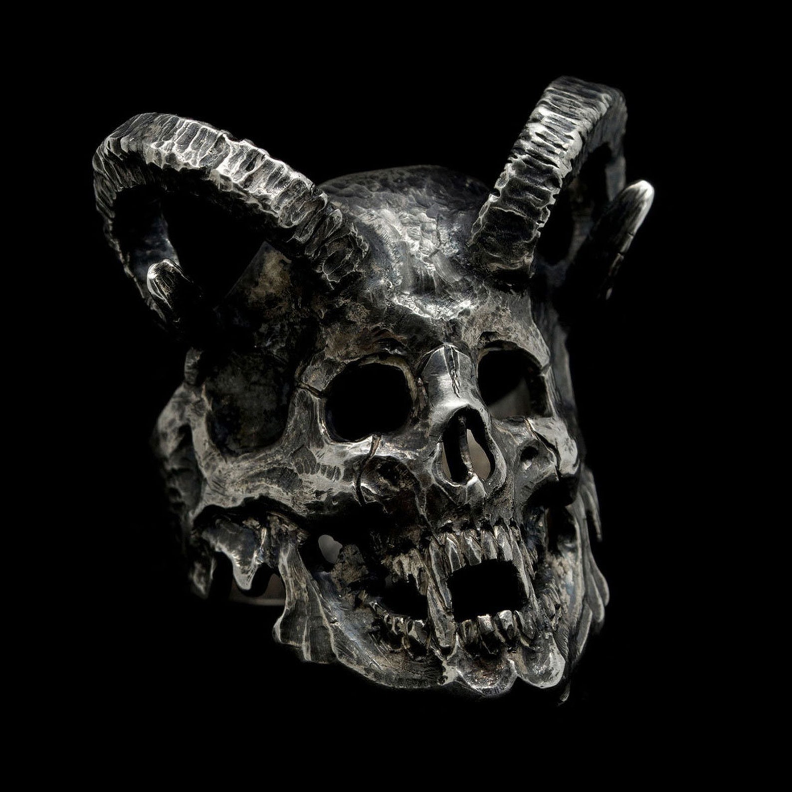 Demon Skull with Ram Horn Ring for Men Demon Skull Ring image 0.