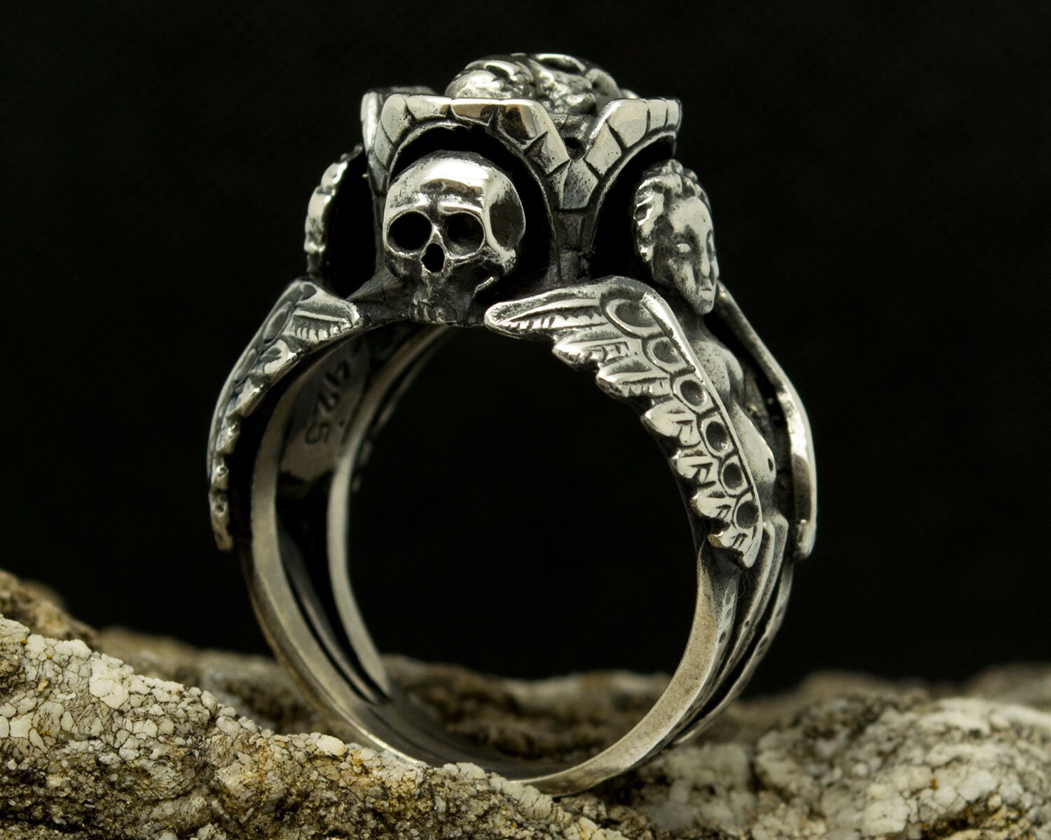 Memento Mori bague bijoux en argent avec tête de mort anges | Etsy