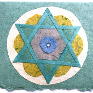 Handmade Paper Jewish Star Collage Card