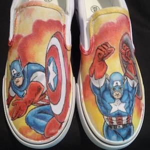 Custom VANS Shoes Hand Drawn and Painted Slip On Mens 11~ Hulk Hogan WWE.