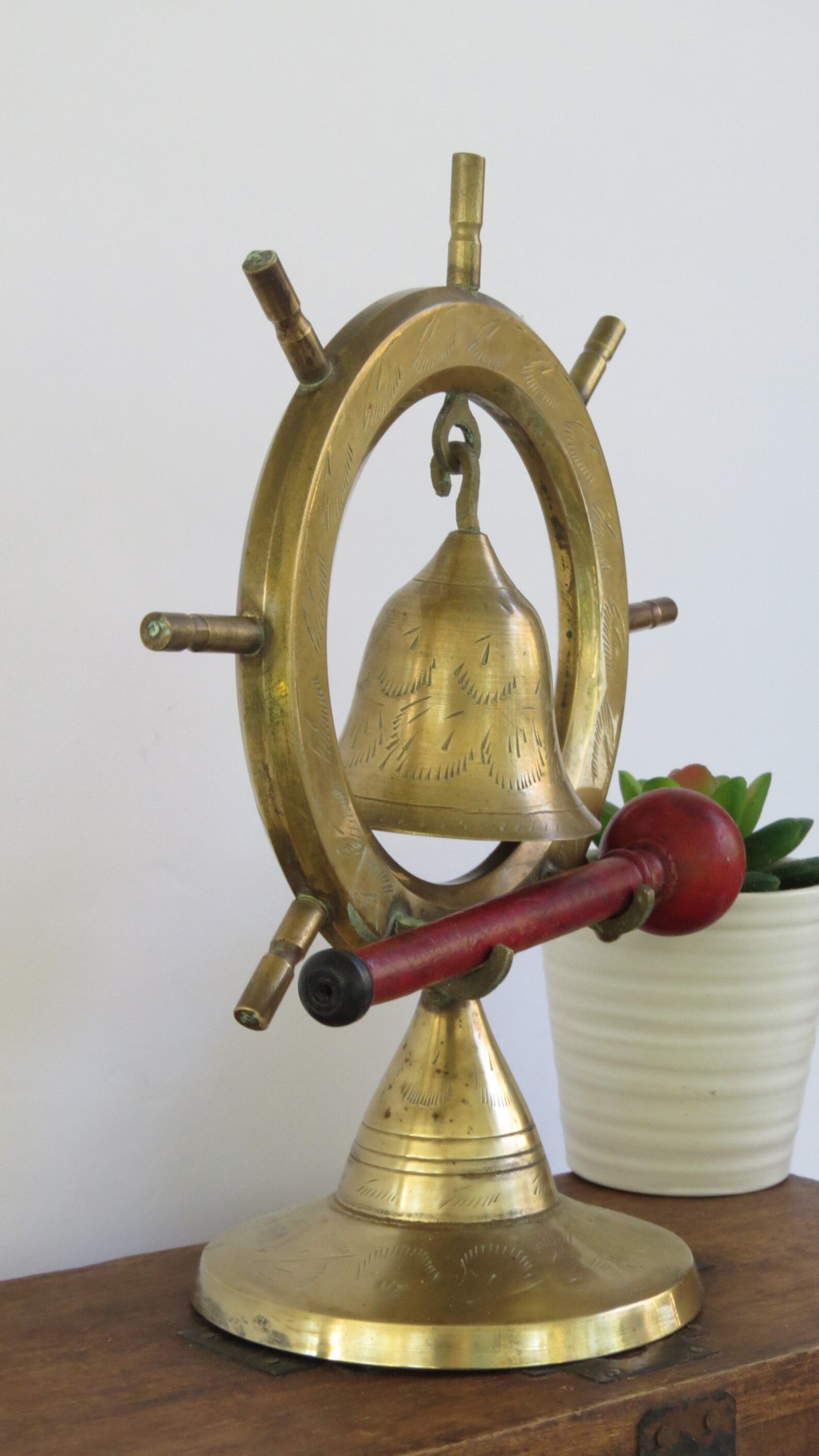 Etched Brass Ships Wheel Gong with Wood Mallet. Etsy