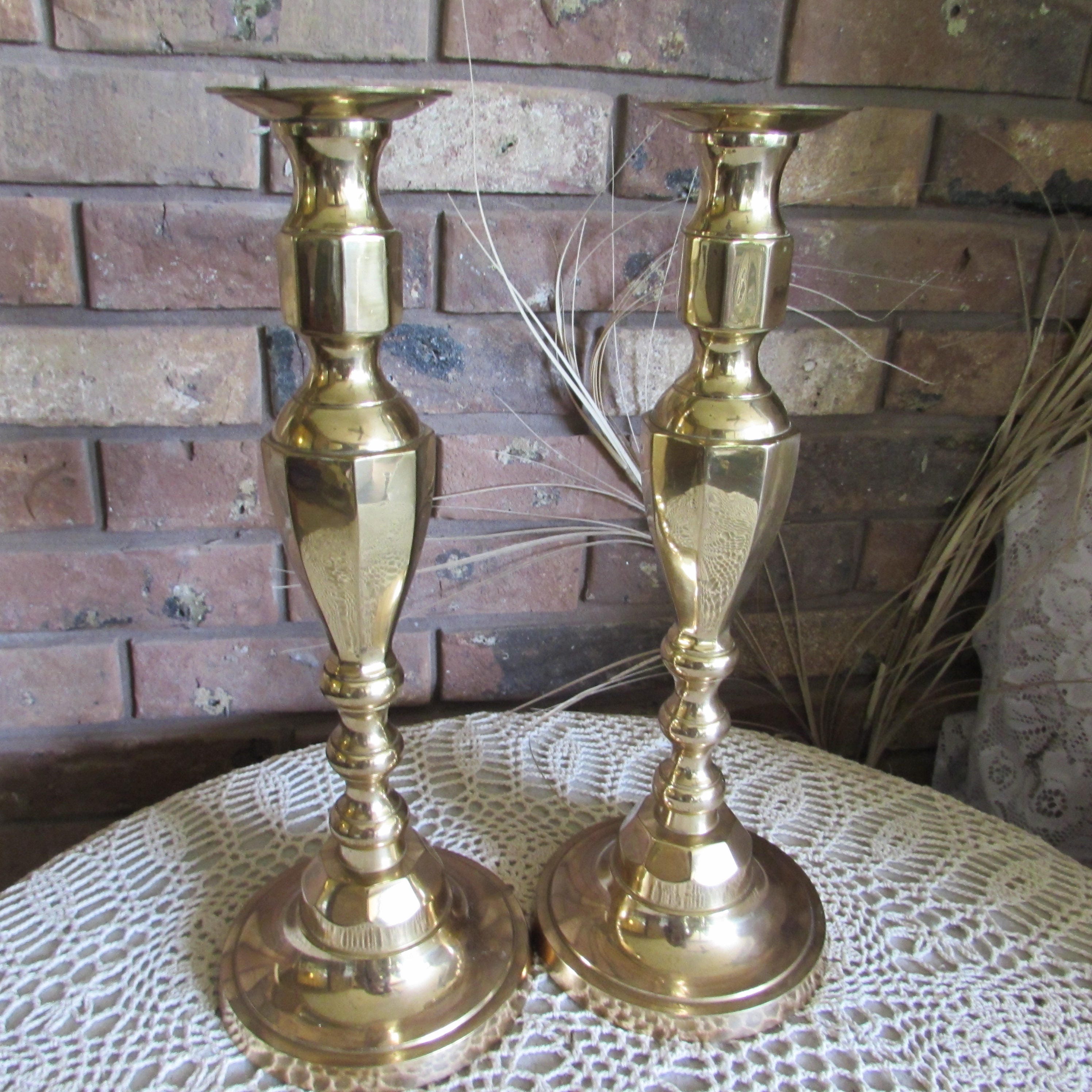 Large Brass Candlestick Holder Lacquered Made in India 13 Etsy