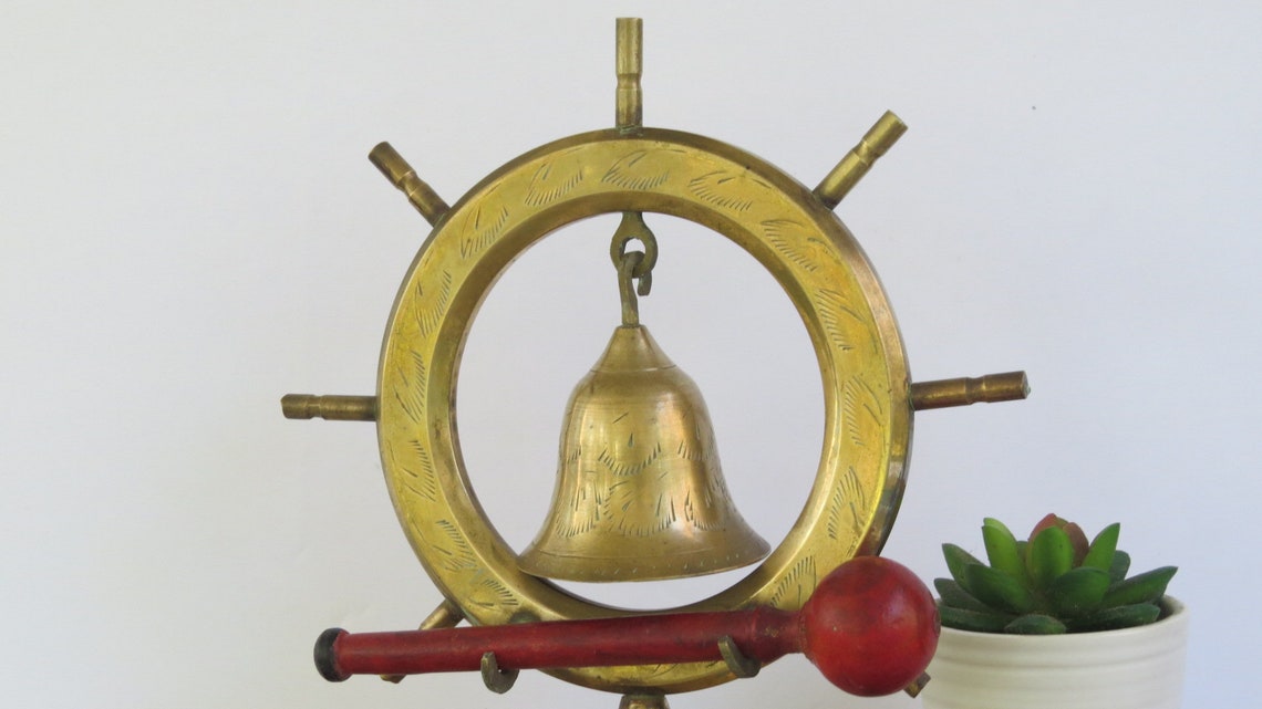 Etched Brass Ships Wheel Gong with Wood Mallet. Etsy