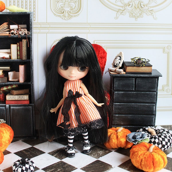 dress for Middie Blythe orange striped dress for Middie Blythe clothes blythe doll custom blythe doll Halloween outfit for Blythe Gothic