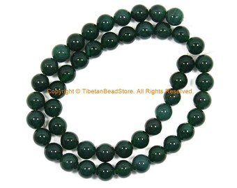 8mm Dark Green Agate Beads - 1 STRAND - Round Green Agate Beads - 15 Inches Strand - Jewelry Making Bead Supplies - GM106
