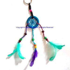 Handmade Dreamcatcher Beaded Charm Keyring Keychain with Colorful Feathers - HC167A3