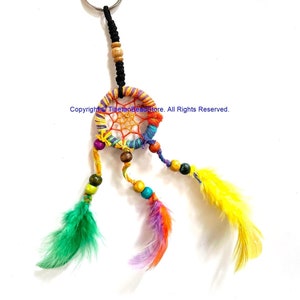 Handmade Dreamcatcher Beaded Charm Keyring Keychain with Colorful Feathers - HC167A10