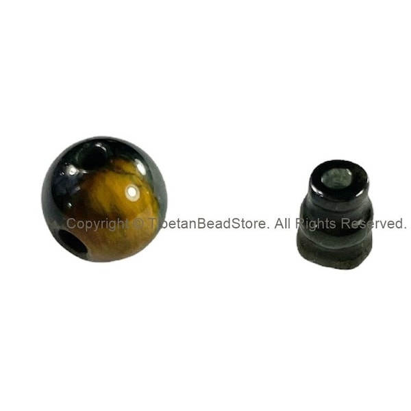 1 Set -  10mm Size Natural Tigers Eye Tibetan 3 Hole Guru Bead Set - Guru Beads - Mala Making Supplies - GB21B-1