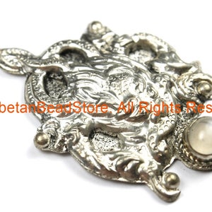 Ethnic Tribal Antique Look Repousse Tibetan Dragon Pendant with Moonstone Inlay - TibetanBeadStore - Handmade - Unisex Jewelry - WM7229