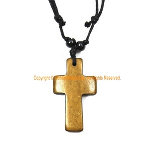 Handmade Ethnic Cross Necklace - Cross Pendant on Adjustable Cord - Ethnic Tribal Unisex Boho Jewelry - WM7975