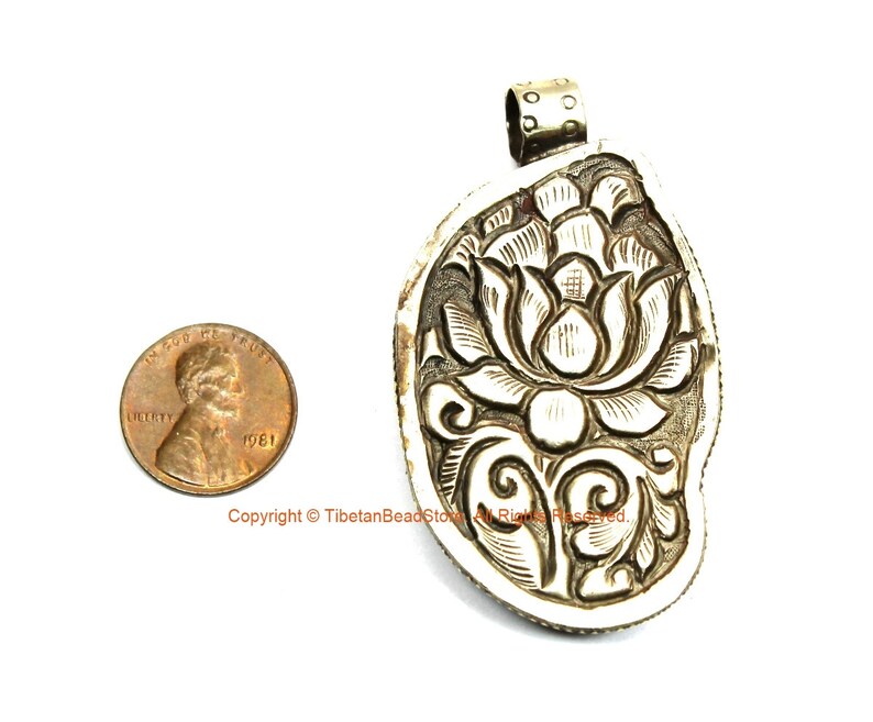 Carved Bone Horse Pendant Ethnic Tibetan Carved Bone Horse Pendant with Tibetan Silver Lotus Detail WM7787A Handmade Tibetan Jewelry