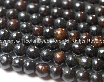 50 BEADS Tibetan Dark Brown Black Cattle Bone Beads - 6mm - Tibetan Mala Beads - Mala Making Supplies - LPB77-50