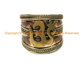 Adjustable Sanskrit "OM" Copper & Brass Tibetan Ring - Adjustable Size Unisex Ring Nepalese Tibetan Jewelry - R241