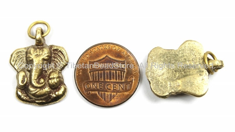 Small Nepalese Tibetan Brass Ganesh Charm Pendant Brass Charms Yoga Charm Pendant WM5759 Ganesh Charm Design \u00a9 TibetanBeadStore\u00ae