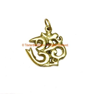 2 PENDANTS Sanskrit Om Brass Charm Pendants Nepal Tibetan Brass Om Aum Ohm Mantra Charms Ethnic Nepal Tibetan Yoga Jewelry WM3770B-2 image 2