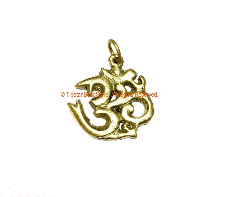 2 PENDANTS Sanskrit Om Brass Charm Pendants Nepal Tibetan Brass Om Aum Ohm Mantra Charms Ethnic Nepal Tibetan Yoga Jewelry WM3770B-2 image 2